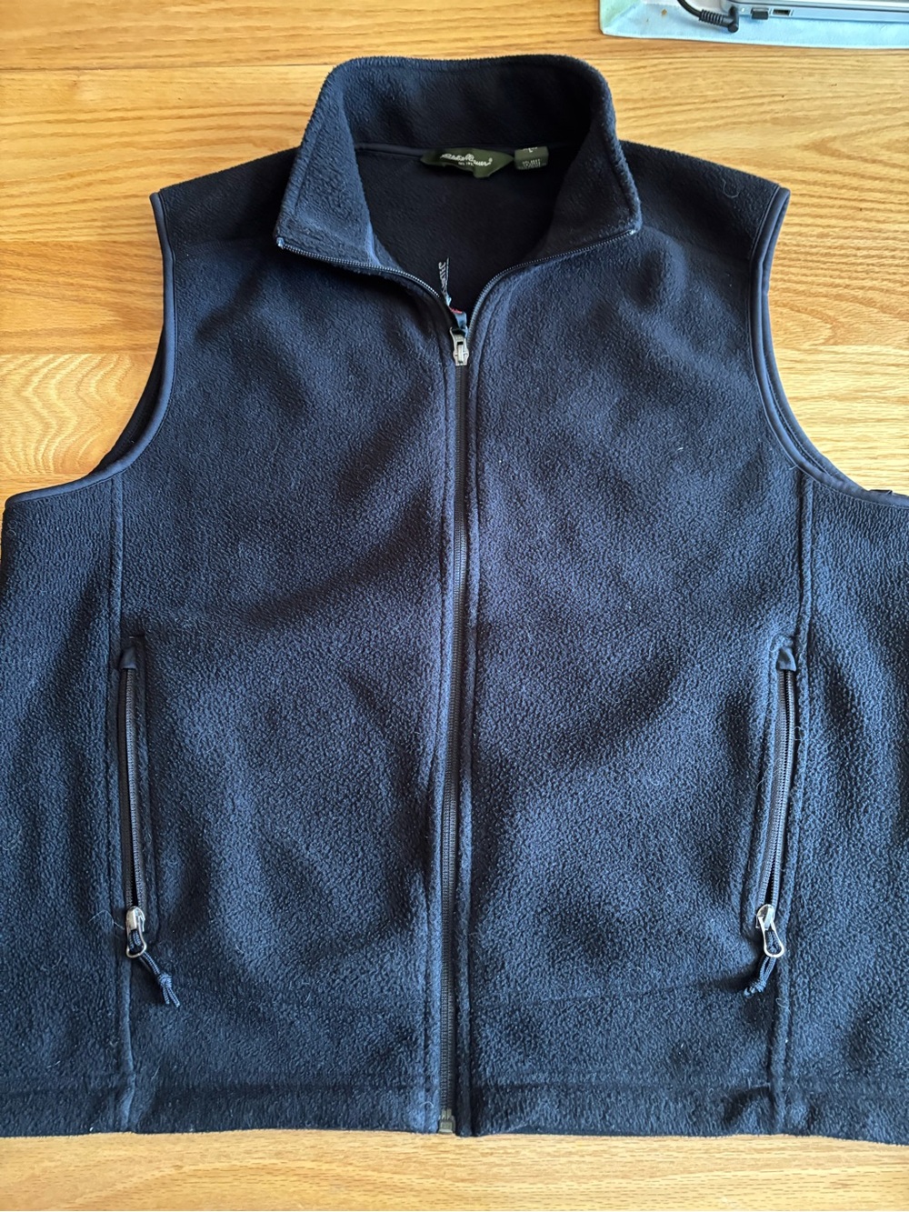 Men’s Eddie Bauer Stand Up Collar Full Zip Down Black Fleece Vest L  Activewear